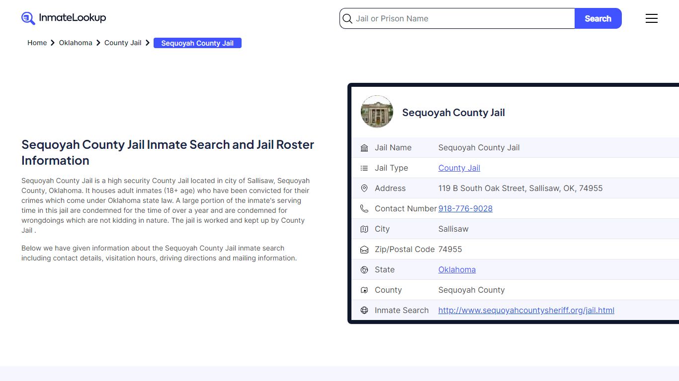 Sequoyah County Jail Inmate Search and Jail Roster Information